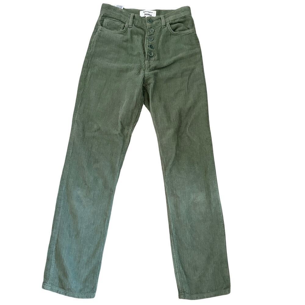 Reformation Cynthia Button Fly High Rise Corduroy Pants 24 Moss Dark Academia - Picture 2 of 9